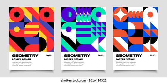 Retro geometric abstract background covers set. Cool gradient shapes composition, vector covers design. Set of Retro Geometric Covers. Abstract Shape.