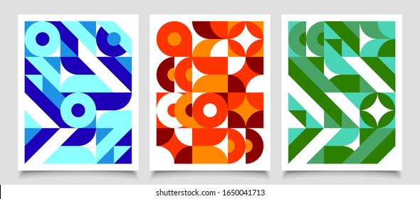 Retro geometric abstract background covers set. Vector abstract backgrounds in old modernism style. Vintage journal covers. Annual poster colorful shape illustration