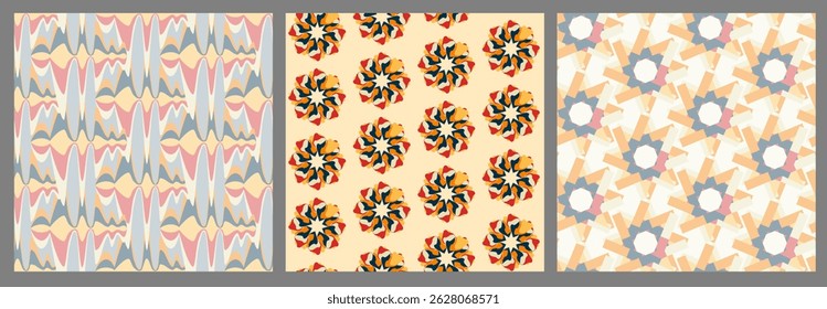 Retro Geometric Abstract Seamless Pattern Set in Warm Tones