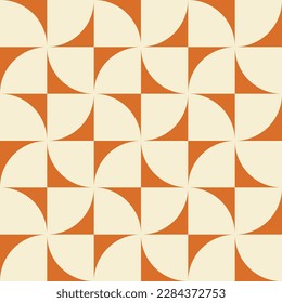 Retro geometric aesthetic seamless pattern. Modern floral vector background with abstract simple shapes. Orange and beige colors