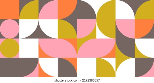 Retro geometric aesthetics. Bauhaus and avant-garde inspired vector background with abstract simple shapes like circle, square, semi circle. Colorful pattern in nostalgic pastel colors.
