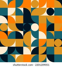 Retro geometric aesthetics. Bauhaus and avant-garde inspired vector background with abstract simple shapes like circle, square, semi circle. Colorful pattern in nostalgic pastel colors.