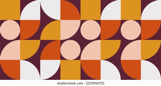 Retro geometric aesthetics. Bauhaus and avant-garde inspired vector background with abstract simple shapes like circle, square, semi circle. Colorful pattern in nostalgic pastel colors.
