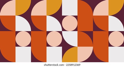 Retro geometric aesthetics. Bauhaus and avant-garde inspired vector background with abstract simple shapes like circle, square, semi circle. Colorful pattern in nostalgic pastel colors.
