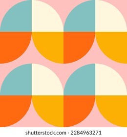 Retro geometric aesthetics. Bauhaus and avant-garde inspired vector background with abstract simple shapes like circle, square, semi circle. Colorful pattern in nostalgic pastel colors.