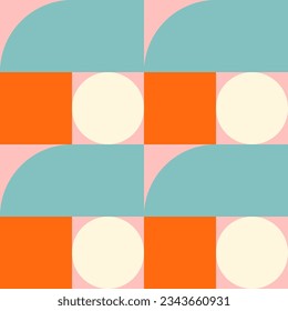 Retro geometric aesthetics. Bauhaus and avant-garde inspired vector background with abstract simple shapes like circle, square, semi circle. Colorful pattern in nostalgic pastel colors.