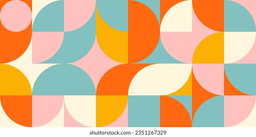 Retro geometric aesthetics. Bauhaus and avant-garde inspired vector background with abstract simple shapes like circle, square, semi circle. Colorful pattern in nostalgic pastel colors.
