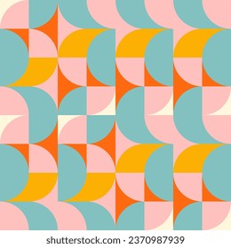 Retro geometric aesthetics. Bauhaus and avant-garde inspired vector background with abstract simple shapes like circle, square, semi circle. Colorful pattern in nostalgic pastel colors.