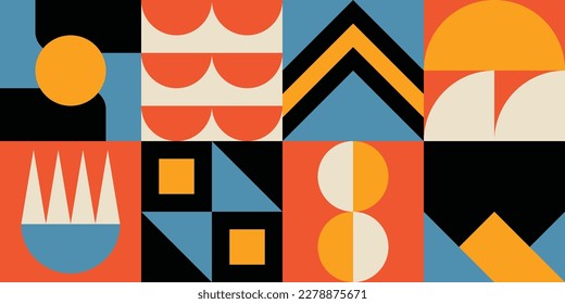 Retro geometric artwork header design with bright colors vector