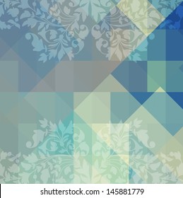 Retro geometric background with flowers, VECTOR