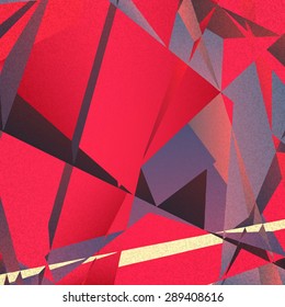 Retro geometric background with red colorful shapes on textured paper