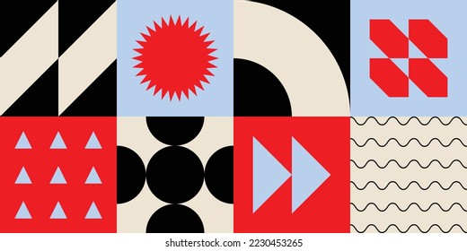 Retro geometric banner vector design - flat shapes minimal composition illustration for web or cover art vector eps 10