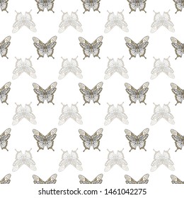 Retro geometric butterfly pattern print. Vector seamless background design.