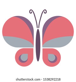 Retro geometric butterfly vector illustration. Hand drawn garden insect in sixties flat color. Vintage bug wildlife clipart. 