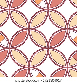 Retro geometric circles seamless pattern with overlapping shapes and vibrant hues for playful designs concept as Playful retro geometric circles pattern featuring overlapping shapes and vibrant hues perfect for lively designs in Photo Stock Concept and empty space on the left side,no text --ar 7:2 --tile