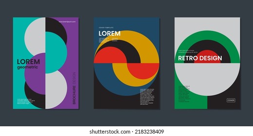 Retro geometric cover design. Colourful abstraction with circular elements. Good for cover design, brochure, magazine, booklet, poster, interior decor. Vector illustration.