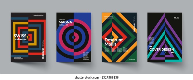 Retro geometric covers design. Swiss modernism. Eps10 vector.