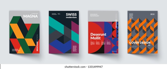 Retro Geometric Covers Design. Swiss Modernism. Eps10 Vector.