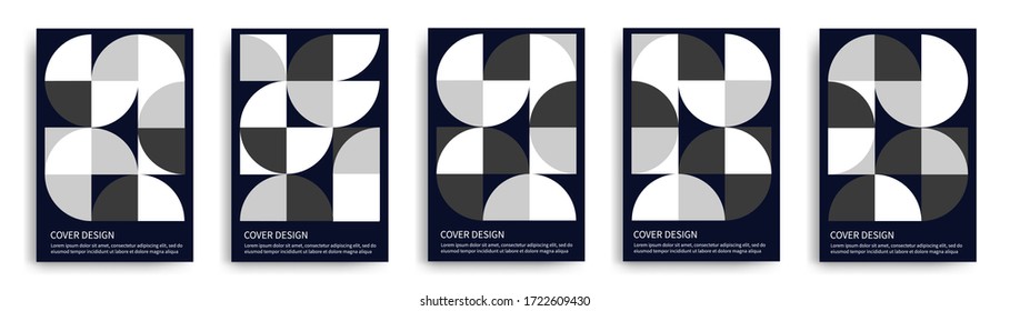 Retro geometric covers design vector  set. 70s style design. Vector monochrome illustration