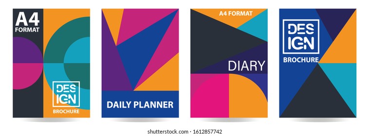 Retro geometric covers set. Design for brochure, daily planner, cards, journal, magazine, catalog. Swiss modernism. Vector EPS 10.