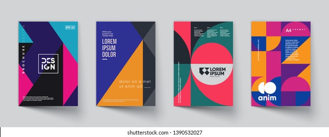 Retro Geometric Covers Set. Swiss Modernism. Eps10 Vector.