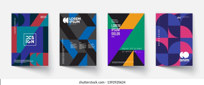 Retro geometric covers set. Swiss modernism. Eps10 vector.