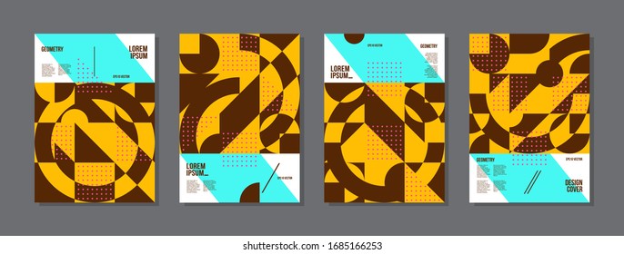 Retro geometric covers set. Swiss modernism. Eps10 vector.