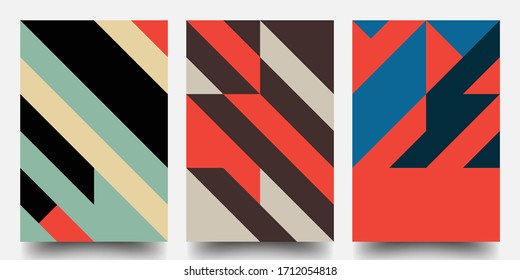 Retro Geometric Covers Set. Swiss Modernism. Flat Retro Geometric Covers Design. Colorful Modernism. Simple Shapes Composition. Futuristic Patterns.