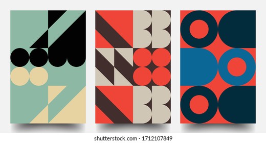 Retro Geometric Covers Set. Swiss Modernism. Flat Retro Geometric Covers Design. Colorful Modernism. Simple Shapes Composition. Futuristic Patterns.