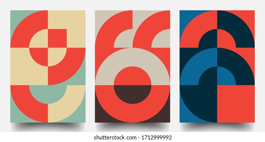 Retro Geometric Covers Set. Swiss Modernism. Flat Retro Geometric Covers Design. Colorful Modernism. Simple Shapes Composition. Futuristic Patterns.