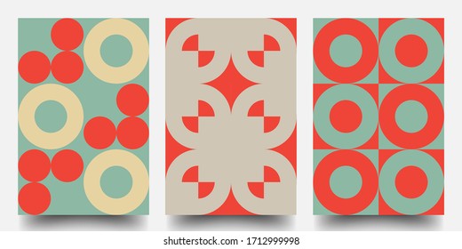 Retro Geometric Covers Set. Swiss Modernism. Flat Retro Geometric Covers Design. Colorful Modernism. Simple Shapes Composition. Futuristic Patterns.