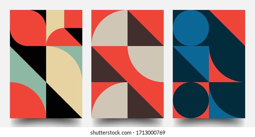 Retro Geometric Covers Set. Swiss Modernism. Flat Retro Geometric Covers Design. Colorful Modernism. Simple Shapes Composition. Futuristic Patterns.