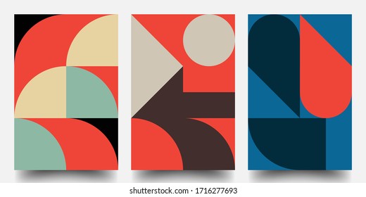 Retro Geometric Covers Set. Swiss Modernism. Flat Retro Geometric Covers Design. Colorful Modernism. Simple Shapes Composition. Futuristic Patterns.