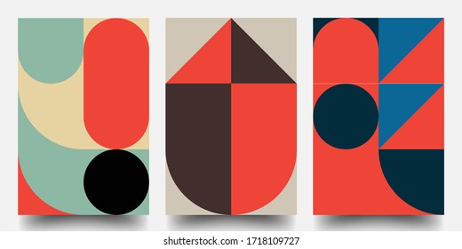 Retro Geometric Covers Set. Swiss Modernism. Flat Retro Geometric Covers Design. Colorful Modernism. Simple Shapes Composition. Futuristic Patterns.