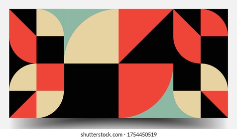 Retro Geometric Covers Set. Swiss Modernism. Geometric Pattern Design Of Vector Scandinavian Abstract Color. Colorful Modernism. Simple Shapes Composition. Futuristic Patterns.