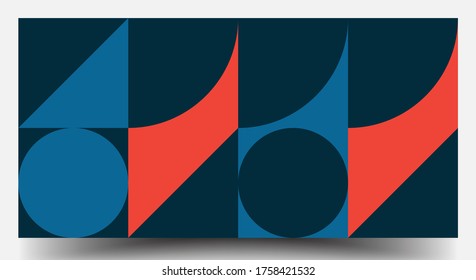 Retro Geometric Covers Set. Swiss Modernism. Geometric Pattern Design Of Vector Scandinavian Abstract Color. Colorful Modernism. Simple Shapes Composition. Futuristic Patterns.