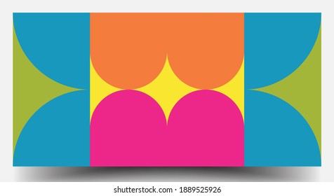 Retro Geometric Covers Set. Swiss Modernism. Geometric Pattern Design Of Vector Scandinavian Abstract Color. Colorful Modernism. Simple Shapes Composition. Futuristic Patterns.