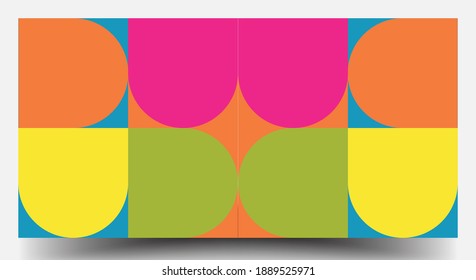 Re-Re-Geometrisches Covers-Set. Die Schweizer Moderne. Geometrisches Muster der skandinavischen abstrakten Vektorfarbe. Farbige Moderne. Einfache Formzusammensetzung. Futuristische Muster.
