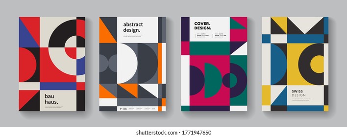 Retro geometric design pattern. Bauhaus shape composition. Swiss poster collection. 