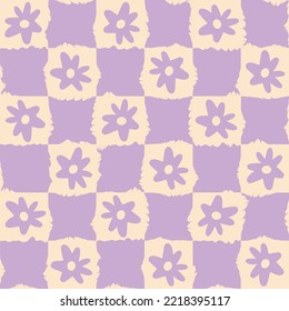Retro geometric floral seamless pattern. Lilac and cream colours.