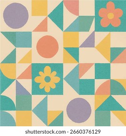 Retro Geometrische florale nahtlose Muster in weichen Pastellfarben