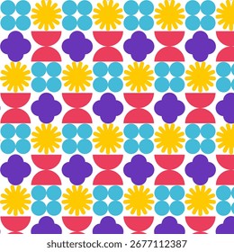 Padrões florais retrô-geométricos sem costura. Fundo abstrato colorido brilhante. Ilustrações de vetor