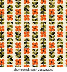 Flor geométrica retro y fondo de patrón sin fisuras de hoja.