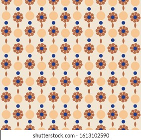 Retro geometric flower mosaic seamless pattern in vector EPS10 ,Design for fashion fabric web and all prints on light beige background color
