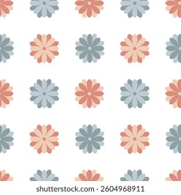 Retro Geometric flower seamless pattern. Simple floral Background in pastel colors. Perfect for fabric print, wallpaper, packaging, textile