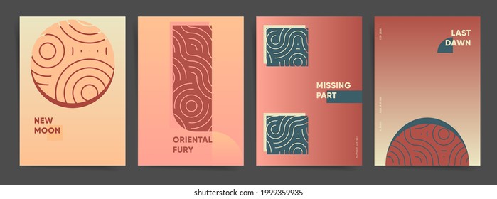 Retro Geometric Gradient Poster Design Template Set. Beste für Poster, Webkunst, Broschüre, Buchcover, Magazin, Abstrakte Hintergrundkollektion mit geometrischen Formen und abstrakten Wellen. Vektorgrafik