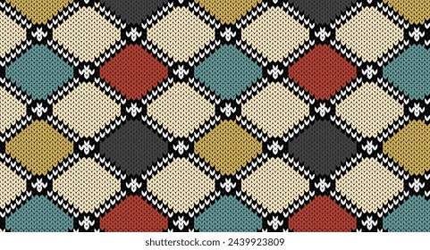 Retro geometric  knitted pattern, Festive Sweater Design. Seamless Knitted Pattern