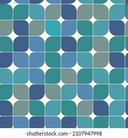 Retro geometrische Blätter nahtlose Muster 70er Stil in Blau, Grau und Teal . Ideal für Tapeten, Inneneinrichtung, Textilien und Umhüllung