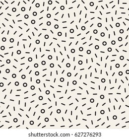 Retro geometric line shapes seamless patterns. Hipster fashion 80-90s design. Abstract jumble textures. Black and white scattered shapes