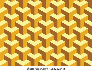 Retro Geometric Marquetry Cube Pattern